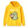Kids Boys Girls Cute Dinosaur Bubble Tea Printed Pullover Hoodie, Soft Casual Long Sleeve Hooded Sweatshirt for Little Children Daily Wear