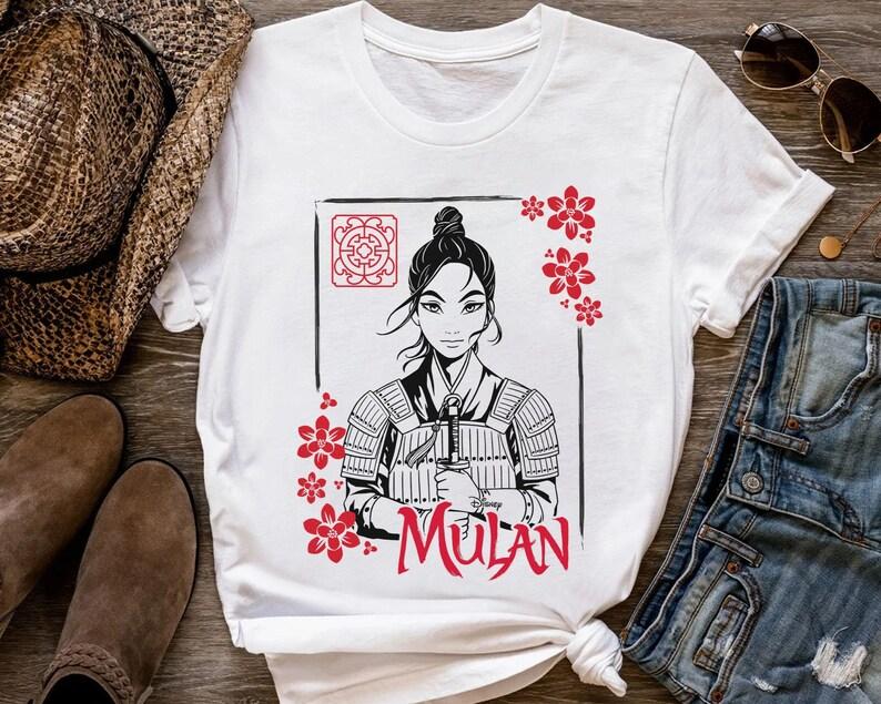 Disney Mulan Movie Floral Ink Portrait Retro Shirt, Magic Kingdom WDW Holiday Unisex T-shirt Family Birthday Gift Adult Kid Toddler Tee 120
