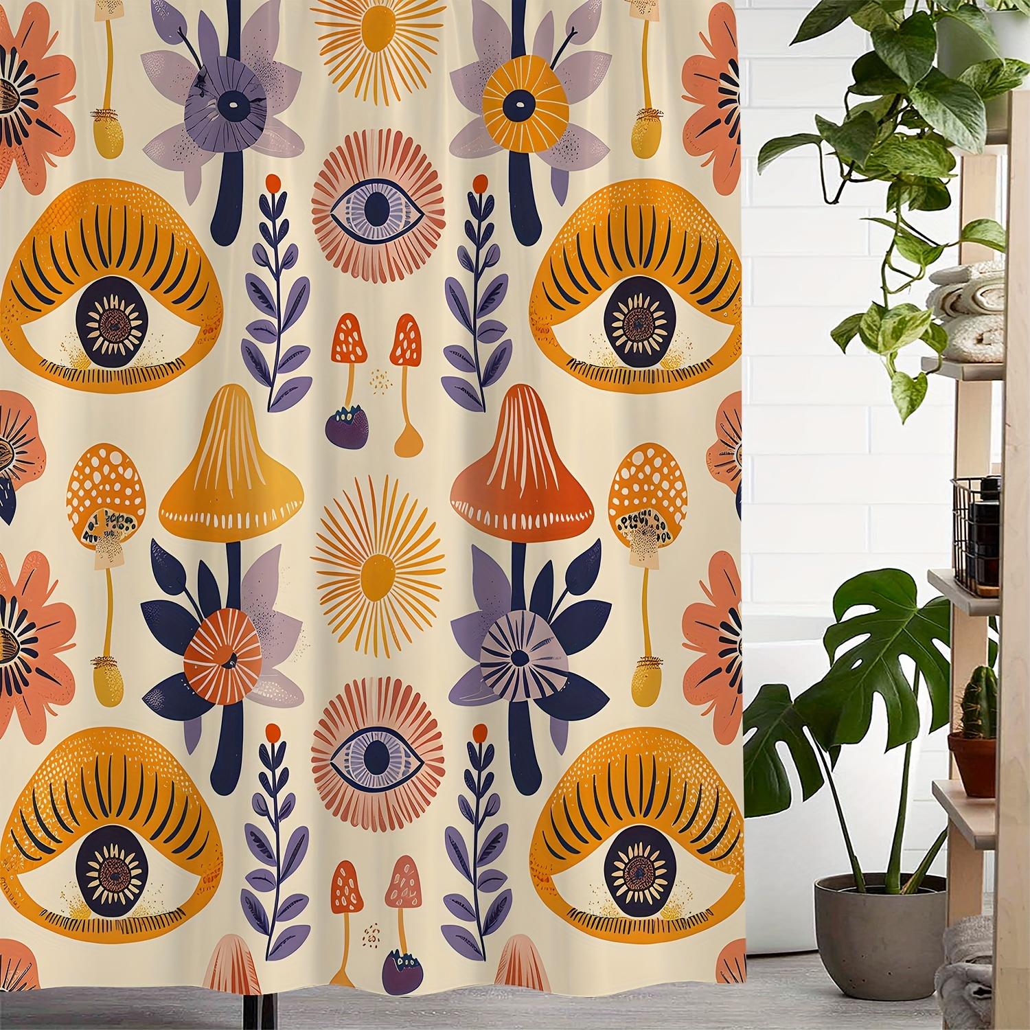 

One Vintage Mushroom Floral Print Shower Curtain, Window Curtain with 12 Hooks Curtain for Windows 90x180cm
