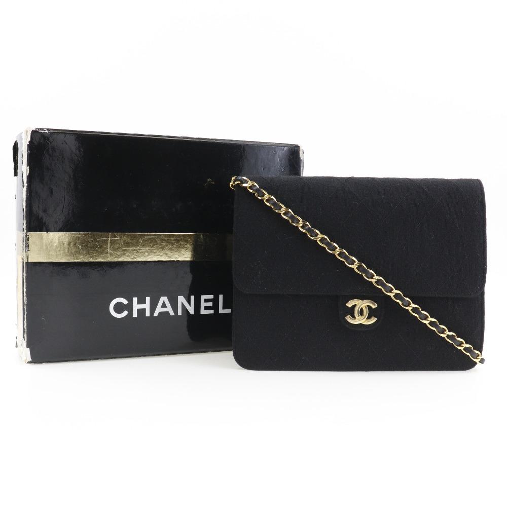 Chanel ChainShoulder Shoulder Bag Matelasse black/Gold Hardware Cotton Women Used