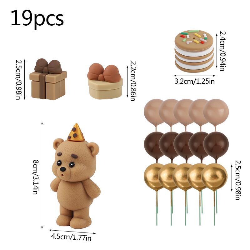 

19Pcs/set Bear Balls Cake Toppers Teddy Theme Kids Happy Birthday Party Cake Dessert DIY Decoration Baby Shower Decor Supplies