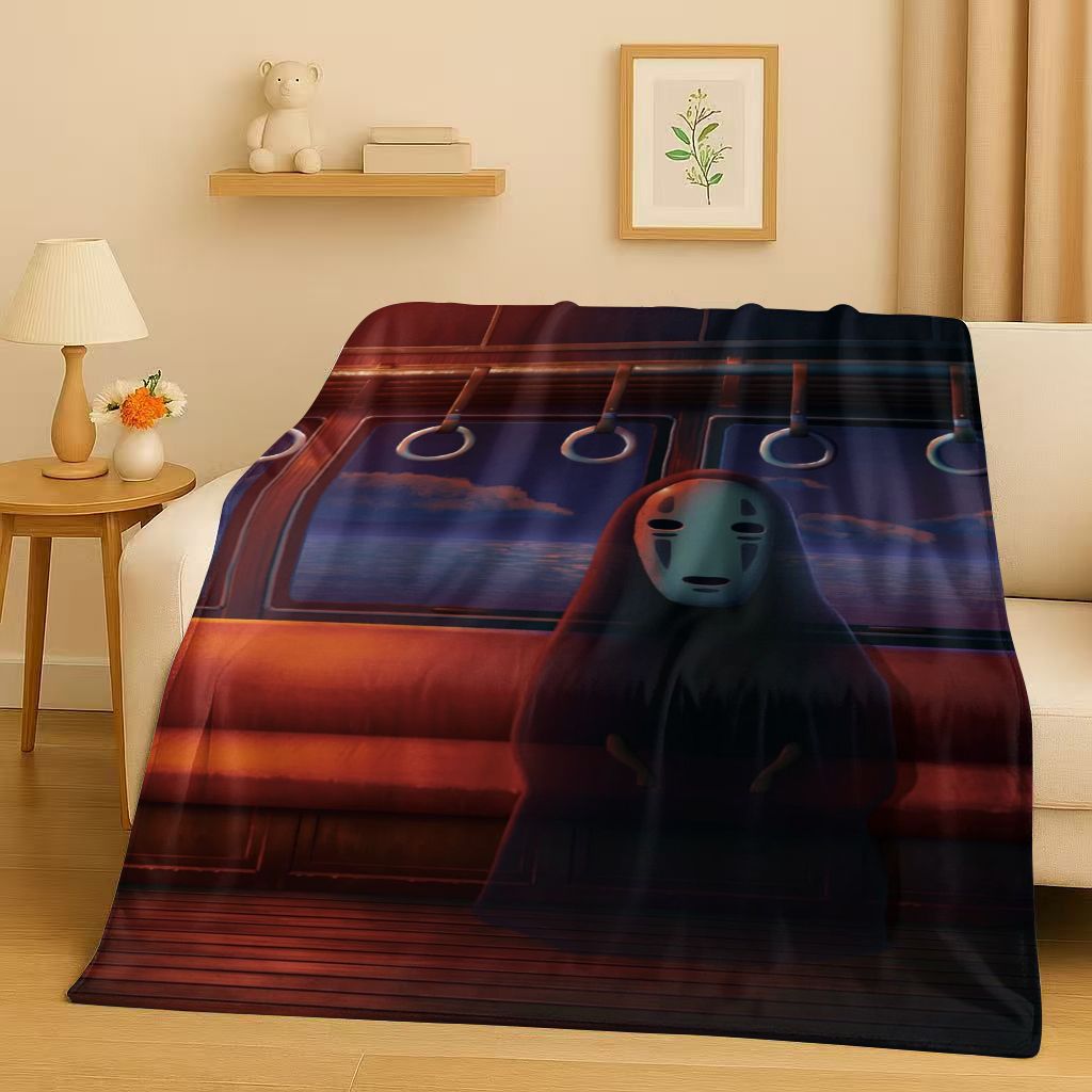 3D Retro Cartoon Spirited Away No Face Man Flannel Blanket,Ultra Soft Warm Plush Throw for Home Bedroom Bed Sofa Cover Kid Gift