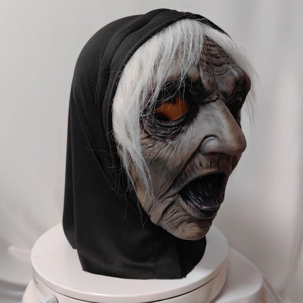 Dress Up White-haired Witch Mask Latex Party Cosplay Props Halloween Ghost Witch Mask  Unisex