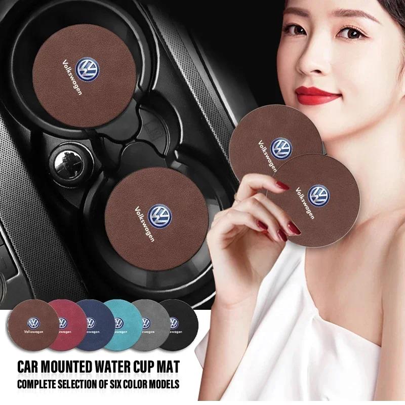 B6 VW For Volkswagen Fashion Car Water Cup Mat Suede Non-Slip Coaster Accessories For VW GTI Polo Golf Passat Tiguan Arteon Toua