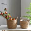 Natural Fiber Plant Containers Woven Seagrass Pot with Handle, Built-in Plastic Film Lining Eco-friendly Home Organizers Storage Basket, Rattan Flower