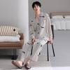 Women's Ribbed Cotton Couple Pajamas Set - Long Sleeve & Pants, Autumn Cartoon Striped Homewear, Wearable Outdoors