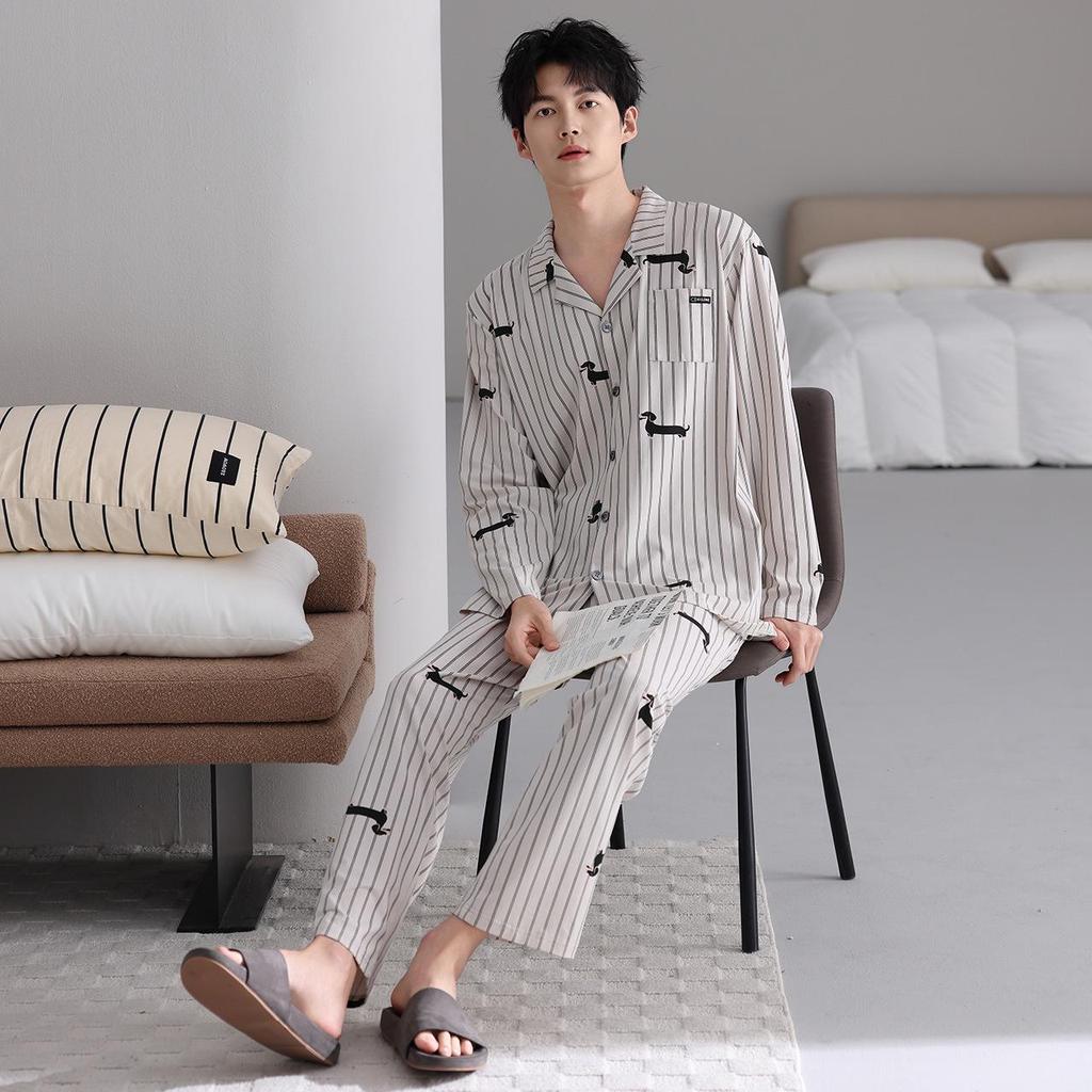 Women's Ribbed Cotton Couple Pajamas Set - Long Sleeve & Pants, Autumn Cartoon Striped Homewear, Wearable Outdoors