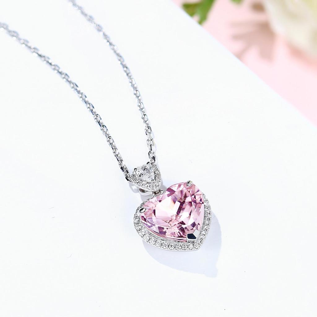 Korean Style Pink Morganite and Tourmaline Pendant Necklace