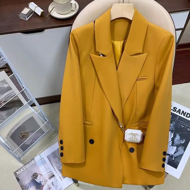 Damedressjakke for vår høst nisje dameklær pendling mote enkel oransje farge