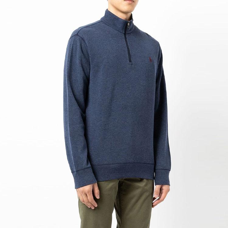 Polo Ralph Lauren Embroidered Logo Pattern Half-Zip Pullover Sweatshirt Men Sweatshirts Blue 710812963-010