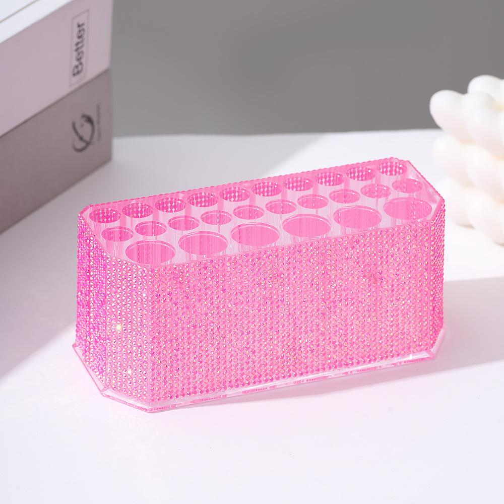 Diamond-set luxury acrylic 26-hole cosmetic pen holder, large hole transparent eyebrow pencil, eyeliner, storage box, finishing display stand