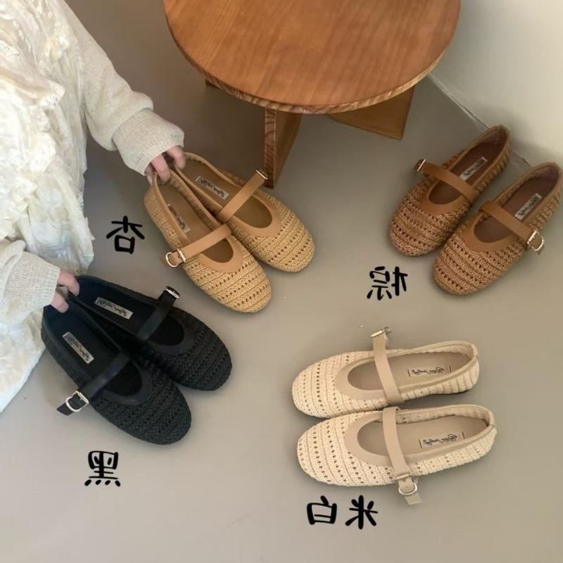Appyfeeling Flat-Bottomed Retro Woven French Mary Jane Shoes Women S Shoes With Skirts Hollow Breathable Single Shoes 35 5130₽