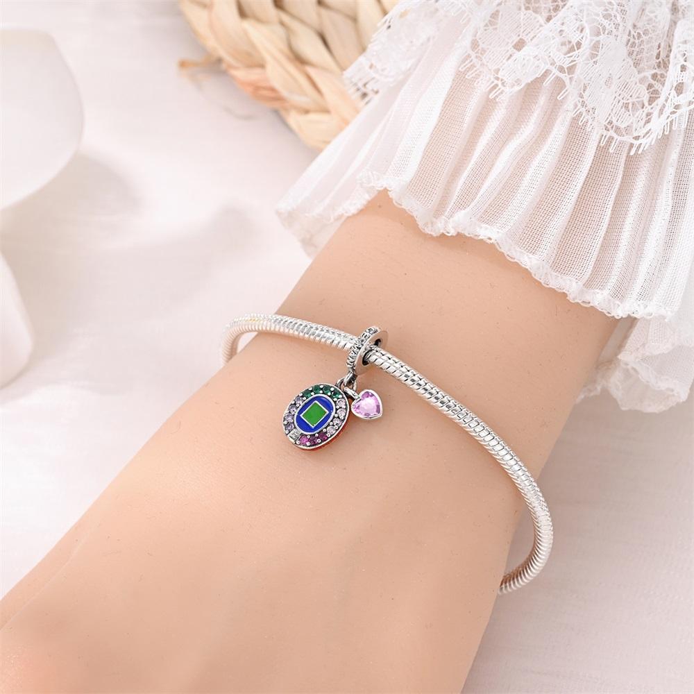 Original Charms Copper Colored Circular Heart Pendant Beads Fit Bracelet Women Jewelry Making Diy Gift