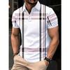 The Summer New Men's POLO Shirt Features a Casual Fashionable Comfortable Soft and Breathable 3D Striped Pattern Print