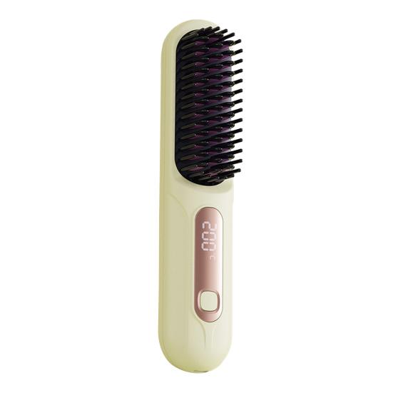 Cordless Hair Straightener Brush 3 Temperature Adjustable LED Display Mini Hair Straightening Comb USB Rechargeable Fast Heating Electric Hot Brush