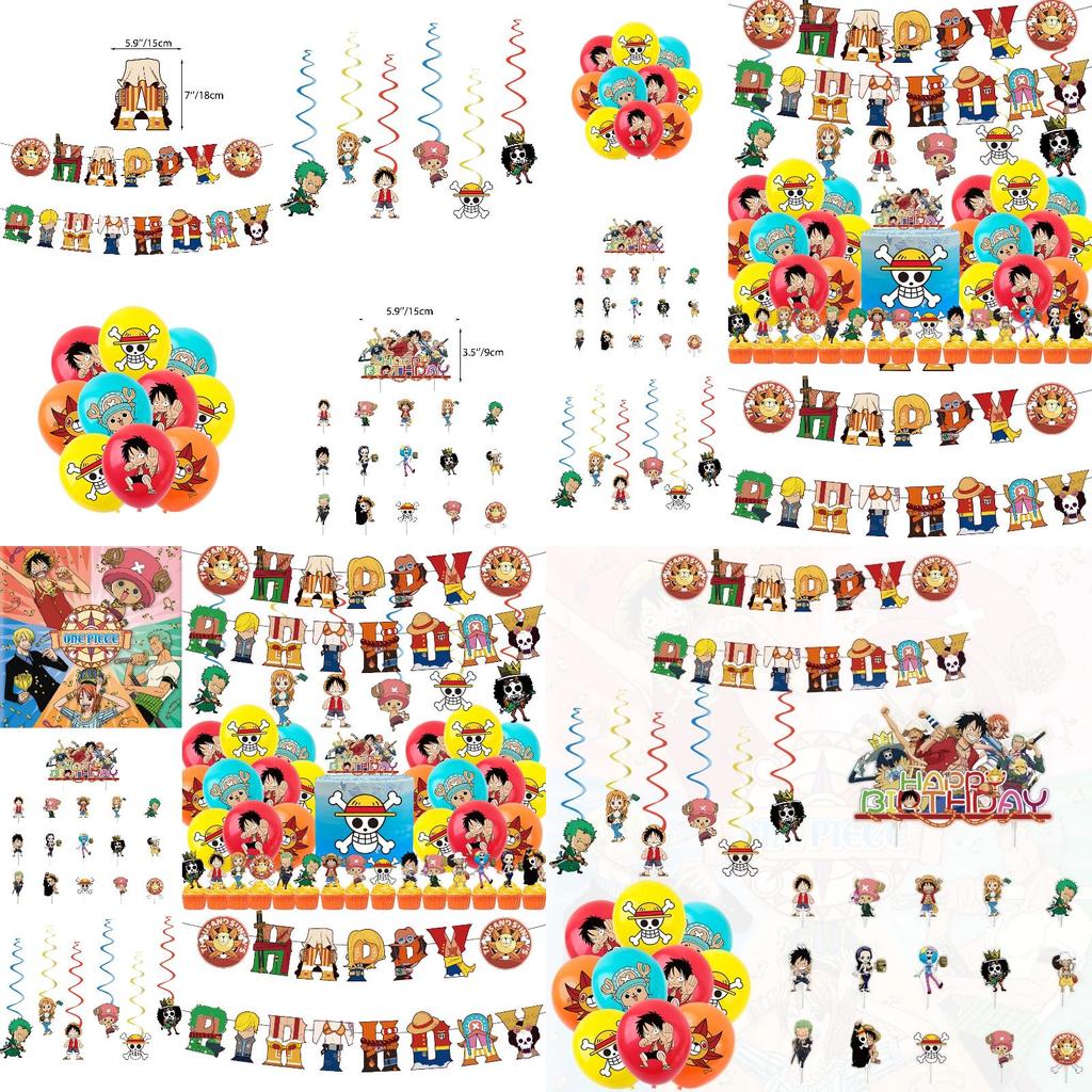 Набір для дня народження в піратському стилі з мультяшним топпером для торта Луффі та спіральними кульками