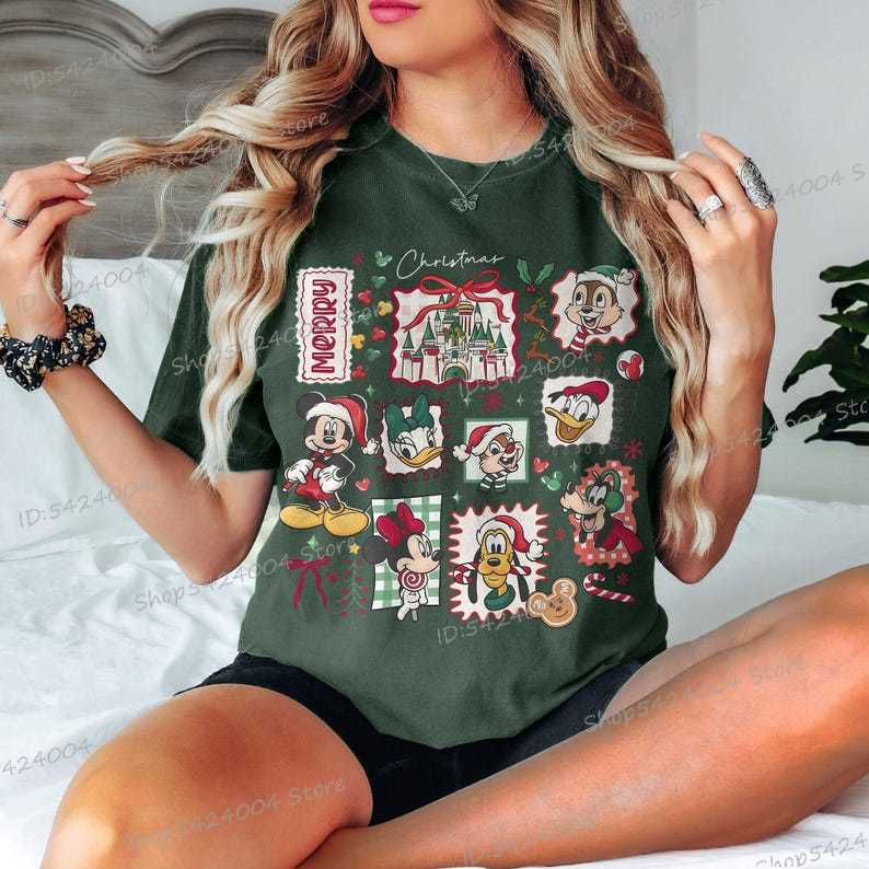 Classic Retro Santa Mickey and Friends Shirt Mickeys Very Merry Christmas Women Men Tshirts S
