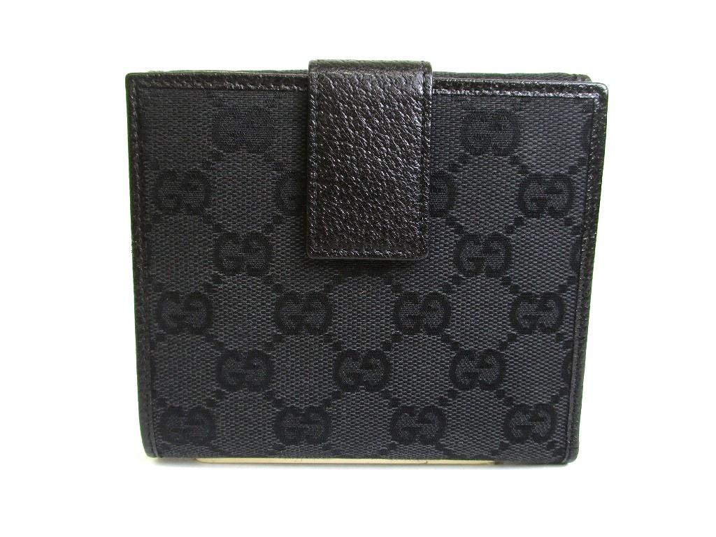 Authentic GUCCI GG Black Canvas Black Leather Bifold Wallet Compact Wallet #a813  Refurbished