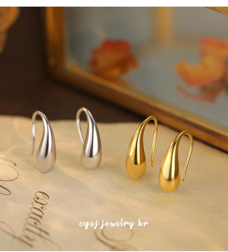 Cui Yan S999 Silver Korean Minimalist Water Drop Ear Hooks for Women - Trendy Cross-Border Ins Hot Earrings