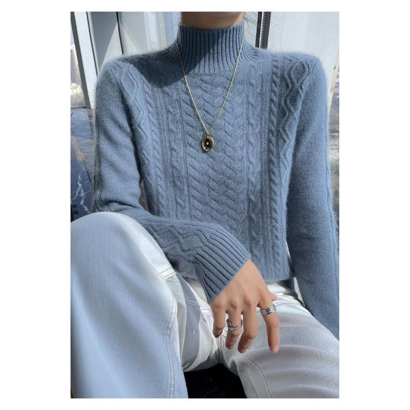Women's New Autumn Winter Clothing Half Turtleneck Fashion Inner Layer Thickened Knitted Woolen Sweater