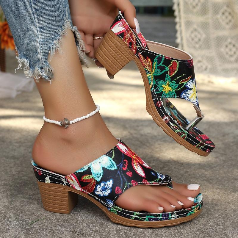 

Fashion 2025 Summer New Women s Sandals Large Size Color Block Women s Wedge Open Toe Shoes Fashion Buckle Printed Beach Flip Flops 36 чёрный