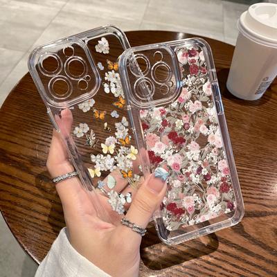 Gėlių Skaidrus Spalvotas Dangtelis iPhone 16 15 14 Plus 13 12 11 Pro Max 7 8 Plus Xs Max Xr 13 12 Mini Pilna Kamera Apsaugantis Silikoninis Smūgiams Atsparus Minkštas Dėklas