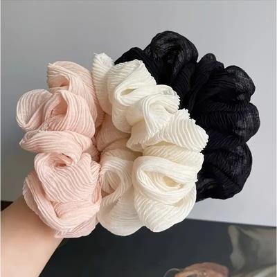 Effen Kleur Geplooide Stof Haarring Dames Eenvoudige Crème Stijl Hoge Elastische Scrunchie High-end Haaraccessoires