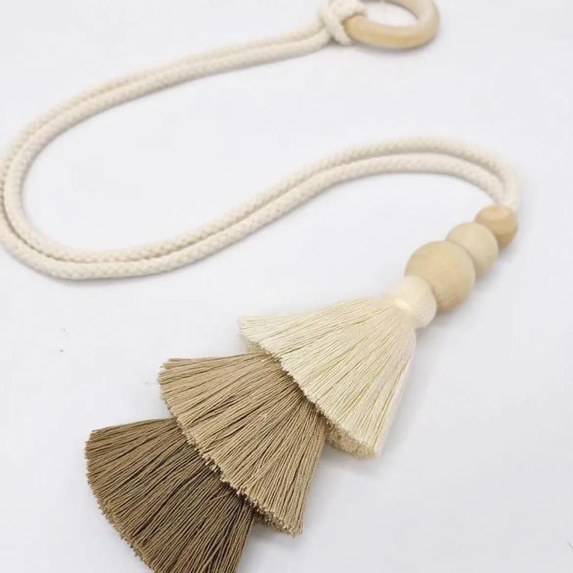 

1pc Curtain Binding No Punch Hand-woven Three-color Rainbow Log French Tassel Binding Tape Cotton and Linen Magnetic Buckle