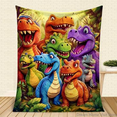 Flannel Throw Blanket Cute Smiling Dinosaurs HD Digital Print,suitable for Sofas,beds,offices,travel,camping Chairs,warm Blanket