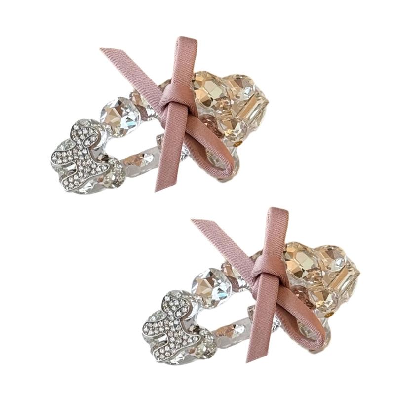 

2pcs Glittering Rhinestones Bows Hair Accessory Lightweight Metal Design For Special Occasion Everyday Wear рожевий