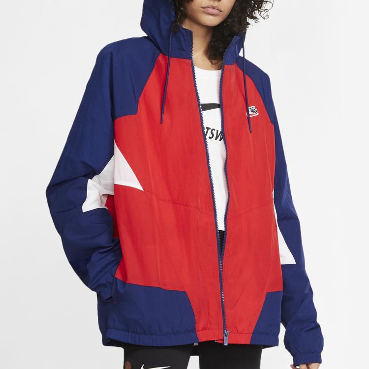 Nike Sportswear Heritage Windrunner Spliced Hooded Woven Logo Jacket Men Jackets Red Blue CJ4359-657