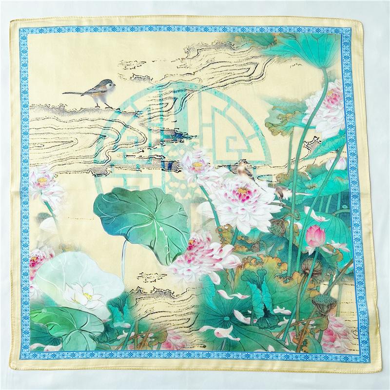 53*53 см квадратный шелковый шарф женский модный принт маленький шейный платок офисный — фото 7