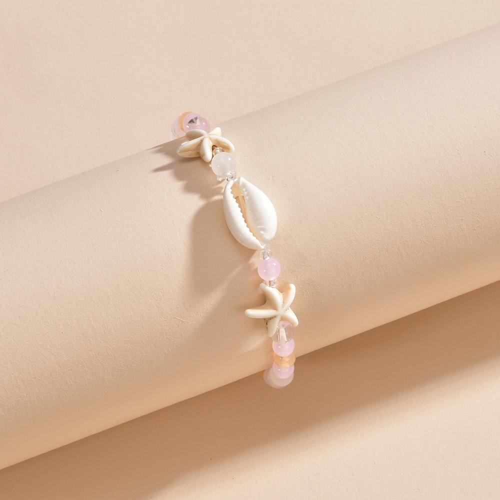 Bohemian Style Starfish Shell Mixed with Round Bead Women's Anklet