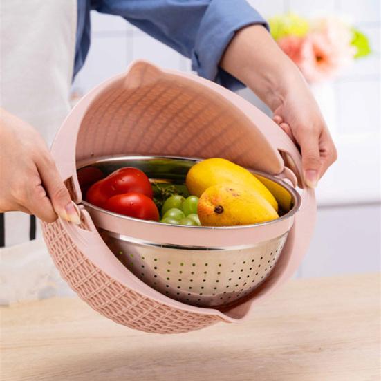 Colino per Alimenti con Ciotola per Miscelare Colino Multifunzione in Acciaio Inossidabile Pulitore per Frutta con 3 Lame da Taglio Affettatrice Grattugia Gadget da Cucina