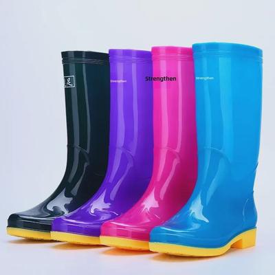 Women's Waterproof Non-Slip High-Top Rain Boots with Velvet Lining for Kitchen Work and Labor Protection.