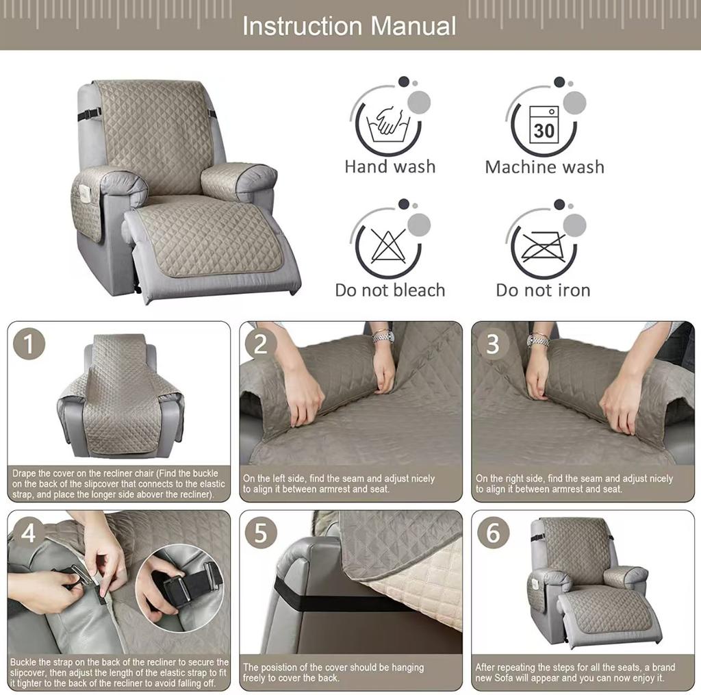 1 Seater Recliner Sofa Cover Pet Dog Kid Mat Armchair Furniture Protector Washable Anti-Slip Recliner Chair Cover For New