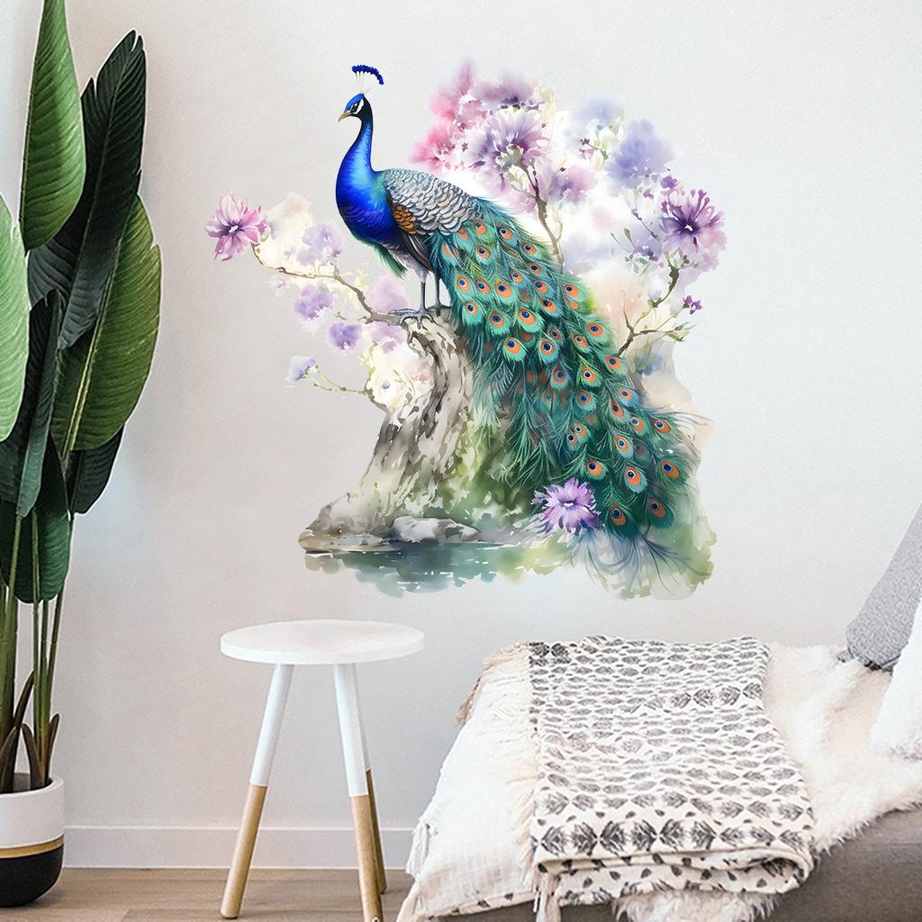 Peacock Flower Landscape Wall Sticker Self Adhesive Wallpaper for Bedroom Living Room Home Decor
