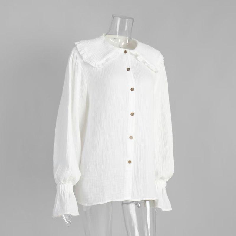 

Модный стиль Новинка Рубашка с оборками и рукавами-фонариками Рубашка с кукольным воротником Рубашка с кукольным воротником Хлопковая рубашка White L