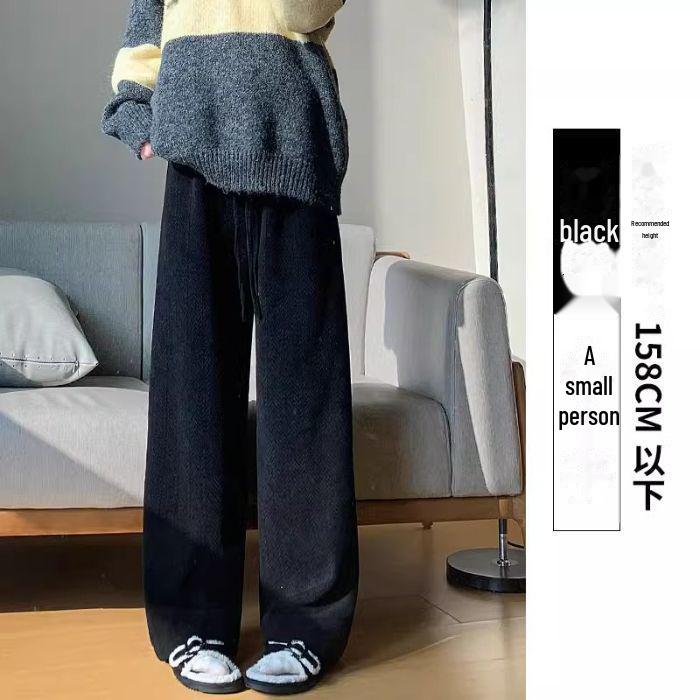 Pantalones de Café de Pierna Ancha y Cintura Alta para Mujer - Versátiles para Primavera, Otoño e Invierno con Terciopelo Plus, Corte Holgado, Estilo Casual Drapeado.