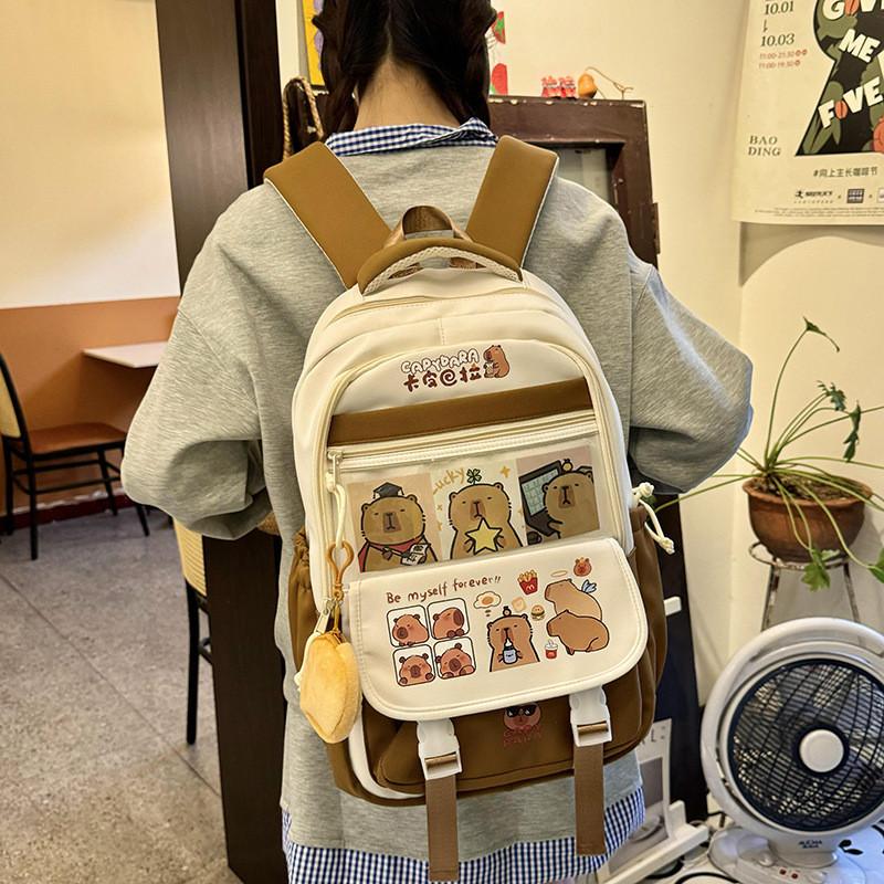 Large Cartoon Capybara Capacity  Backpack  Animal Print Girl Student Schoolbag