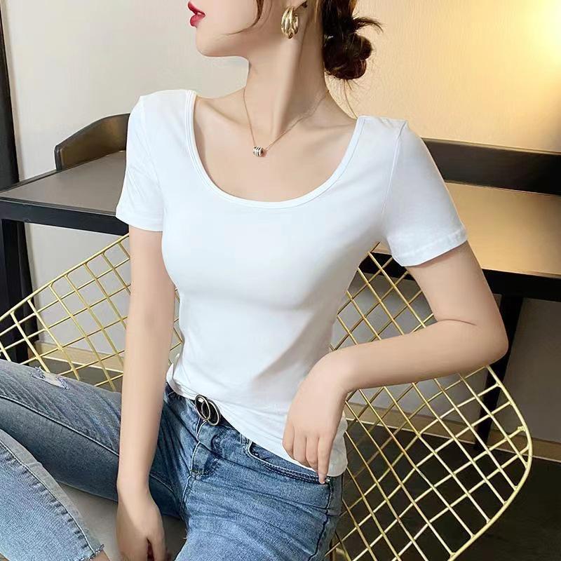 Women's 2025 High-Quality Cotton U-Neck Backless Slim-Fit Short Sleeve T-Shirt