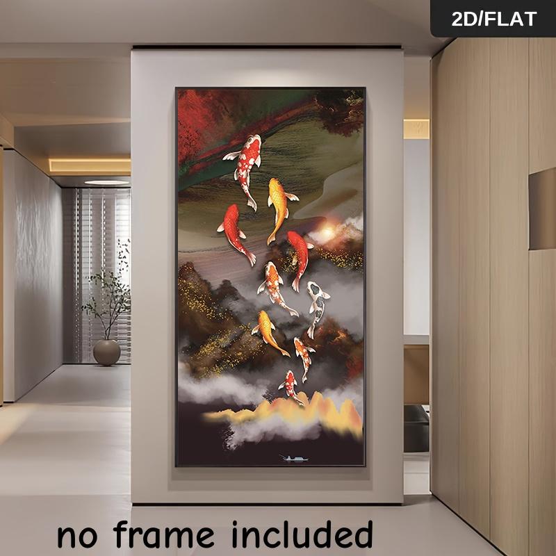 1 Piece of Nine Fish Diagram Feng Shui Wealth Attraction Decoration Painting New Chinese Style Living Room, Entrance Hall, Corri