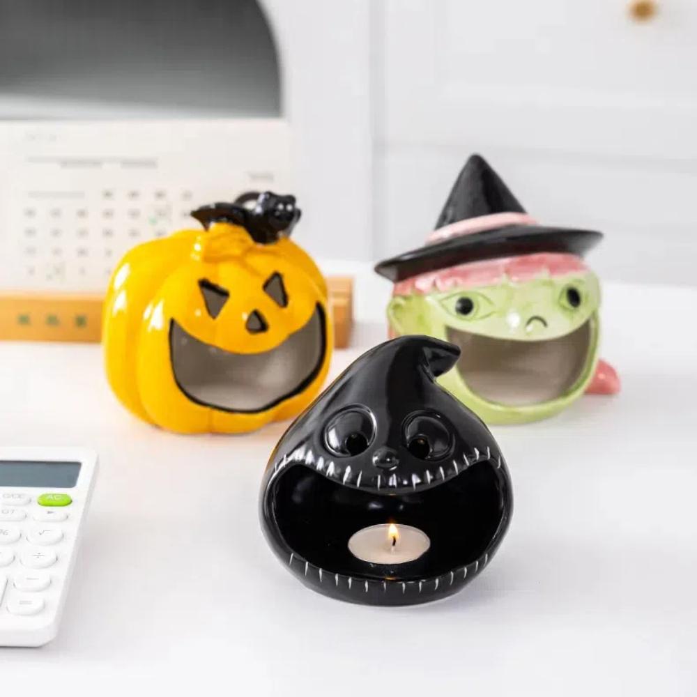 Kürbis-Kerzenständer, Halloween-Keramik-Kerzenständer, Atmosphärendekoration und lustige Süßigkeitenaufbewahrung, Desktop-Dekoration, Kreativität