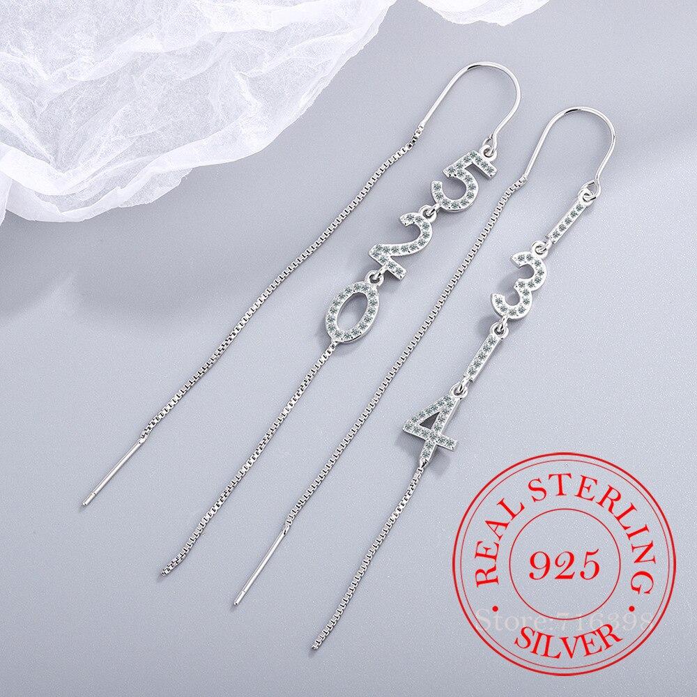 

Серьги с кристаллами и цифрами из стерлингового серебра 925 пробы для женщин, корейские длинные серьги-капли с кисточками, элегантные ювелирные изделия для вечеринки и свадьбы, подарок