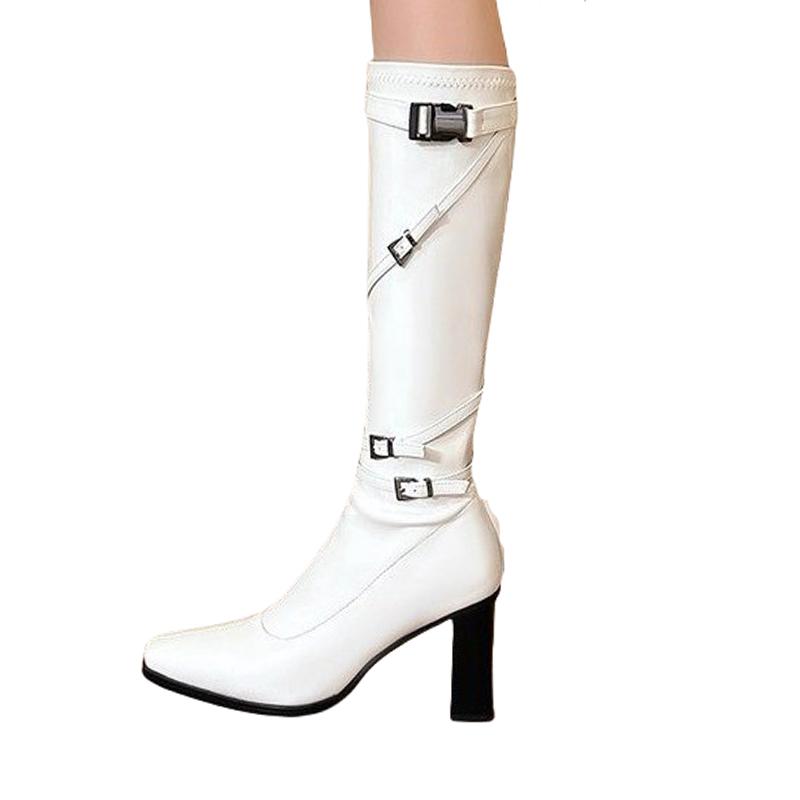 High Heels Women Knee High Boots Pointed Toe Fashion Sexy Shoes Winter Designer High Boots 2025 Luxury Pumps Chunky Botas Mujer