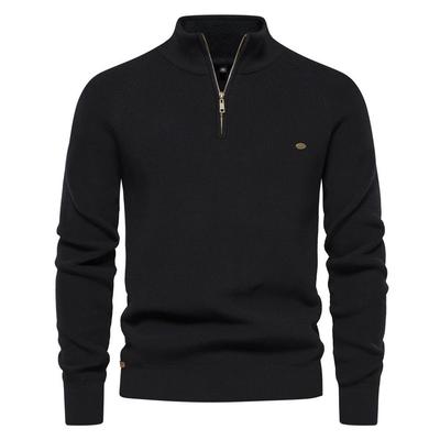 2023 Autumn/Winter Men's European Size Solid Color Zipper Stand Collar Long Sleeve Sweater