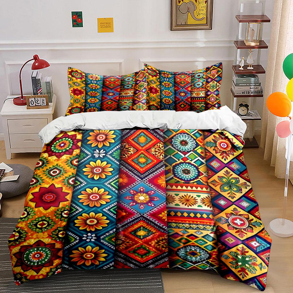 Bohemian Floral Pattern Decorative Set Soft Comfortable Duvet Cover Bedding Set Included 1*Duvet Cover & 2*Pillowcases, Gift