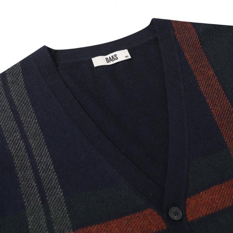 DakS Men S Wool100 Check Pattern Cardigan dmw1Swcd101n1