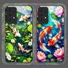 Luksusowe etui ze szkła hartowanego z wzorem kwiatu lotosu i ryb koi do Samsung Galaxy A06 A72 A55 A54 A53 A52 A36 A15 A14 A13 Pokrowce