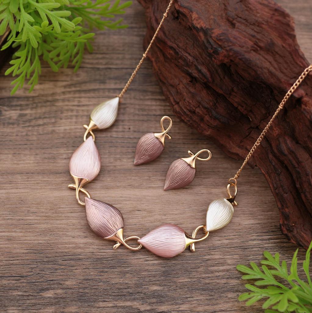 New color painted oil chestnut stud earrings necklace set, women's premium chestnut neck chain set